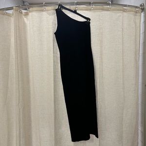 Theory Black Knit One Shoulder Midi Dress